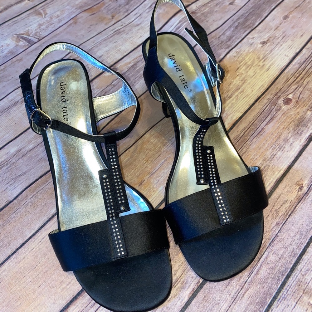 David Tate Black Satin and Rhinestone Heel Size 10